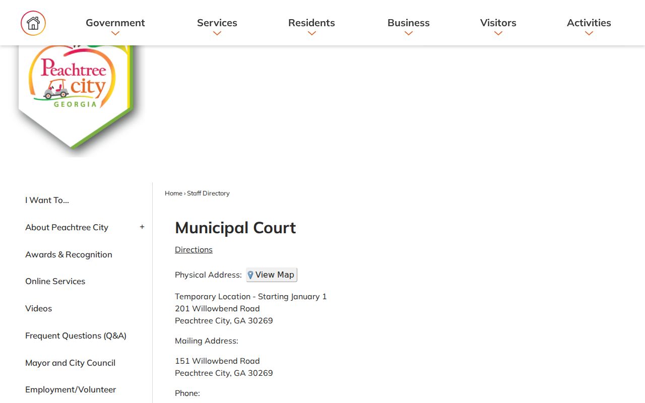 Peachtree City people directories Municipal Court contacts