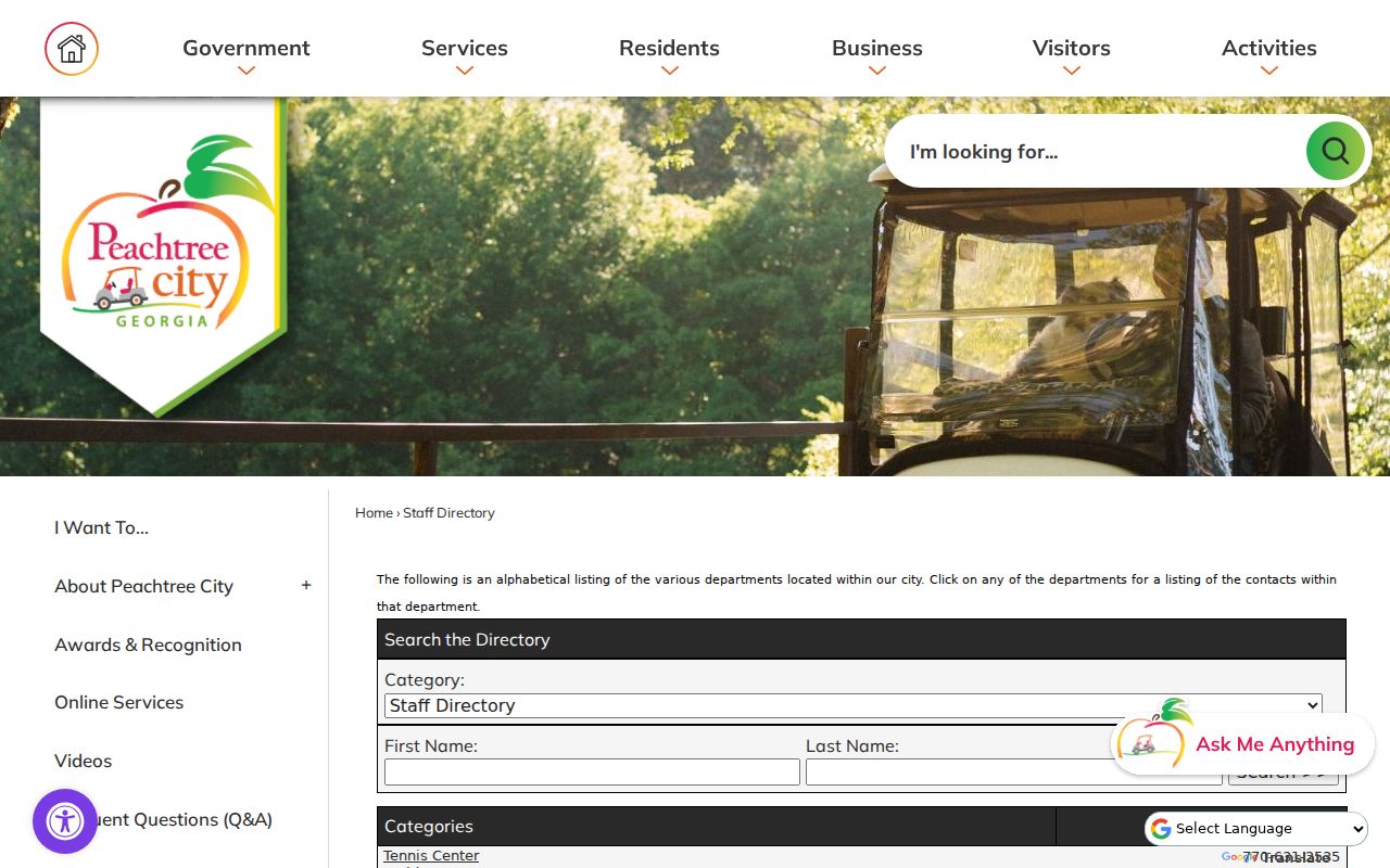 Peachtree City people directories city staff search