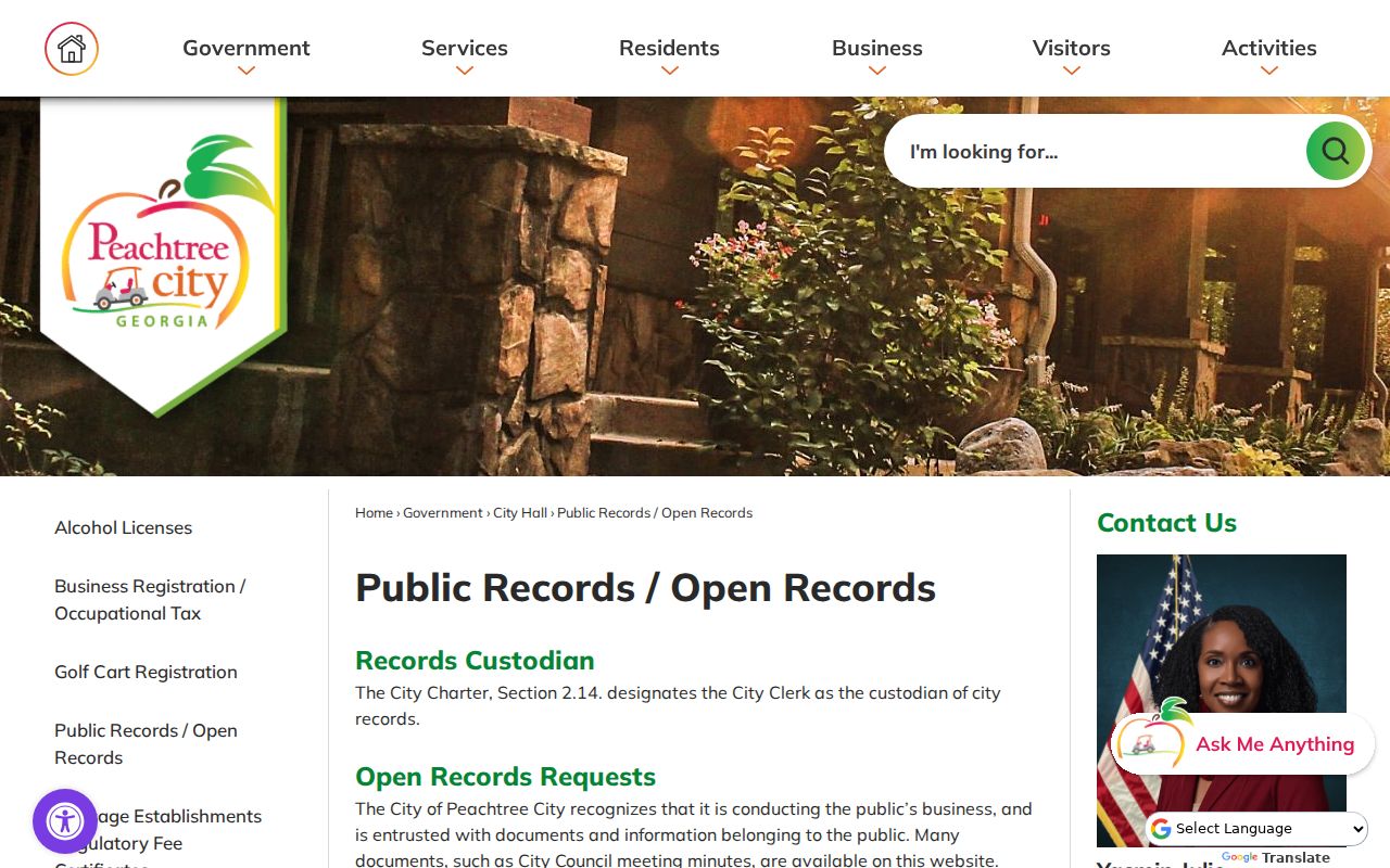 Peachtree City public records guidance for open-records requests