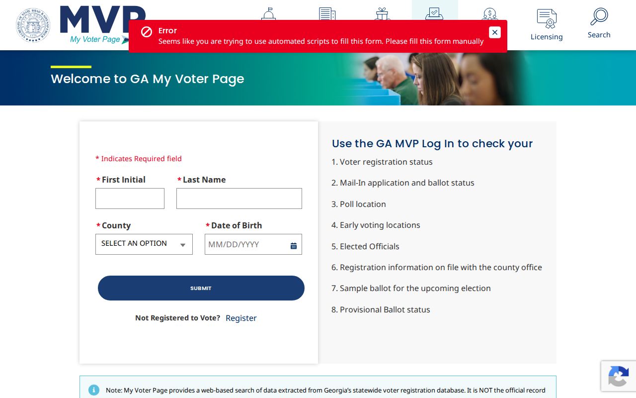 Peachtree City voter registration records lookup on Georgia My Voter Page